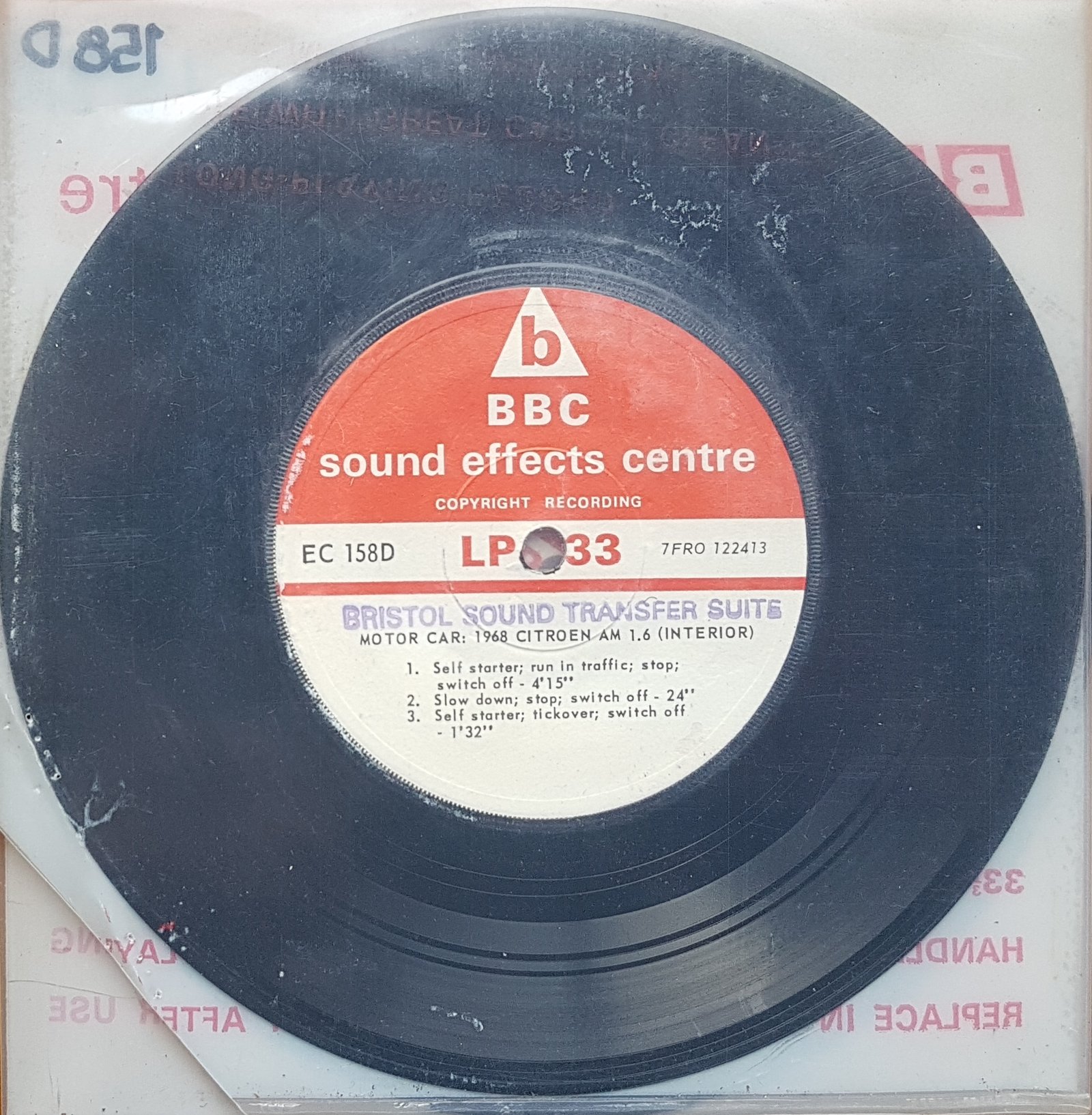 EC 158D Motor Car: 1968 Citroen AM 1.6 (Interior) Not registered from the BBC records and Tapes library Label